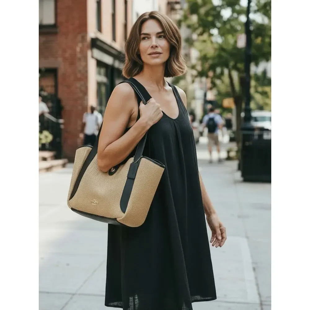 NWT Coach CAL87 Straw Hadley Turnlock Tote & CAP25 Straw Double Zip Wristlet - Picture 13 of 13